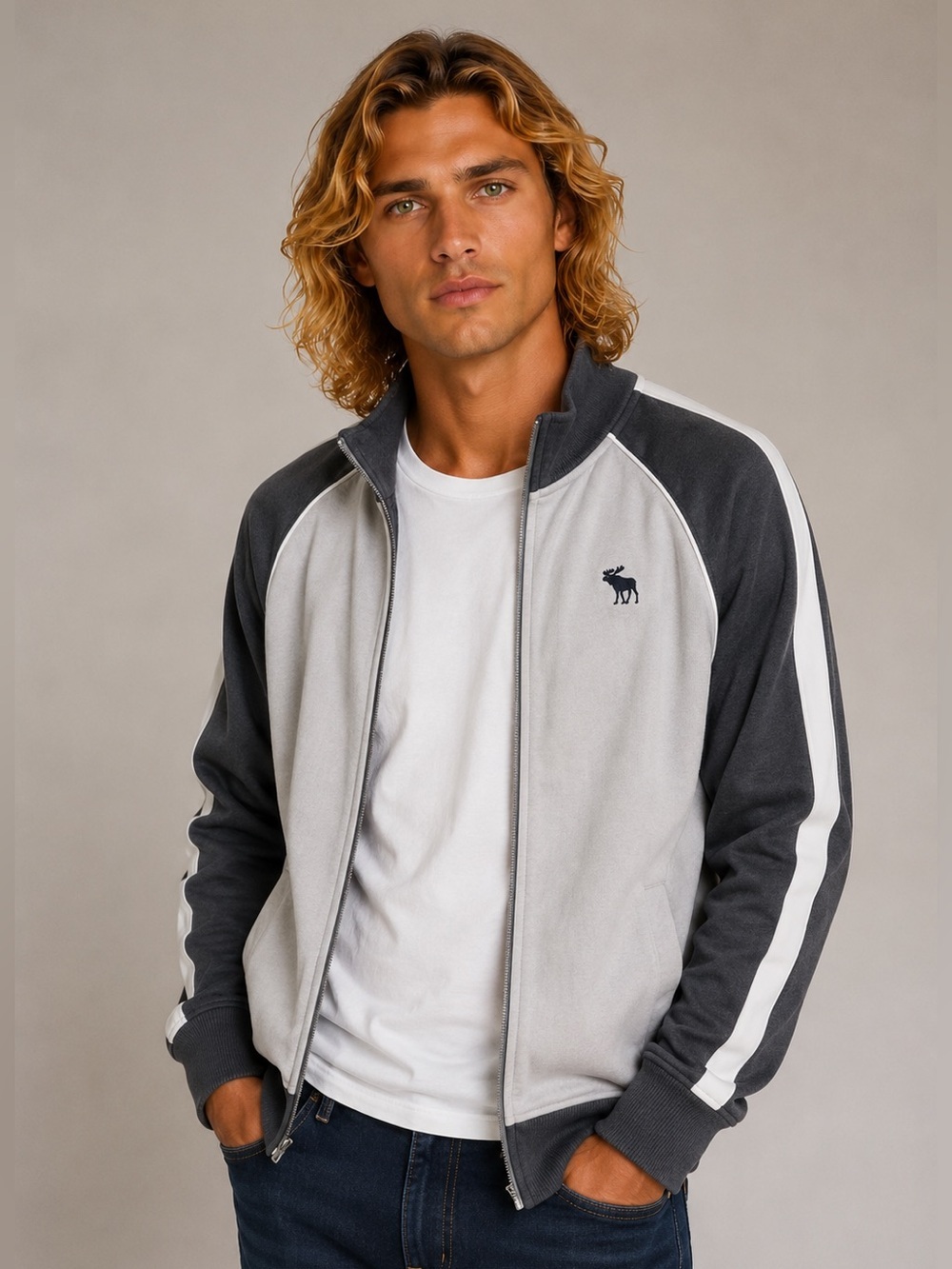 Abercrombie & Fitch Gray Charcoal Track Zip Jacket Athletic Y2K Size L